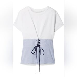3.1 Phillip LimLace-Up Cotton-Jersey and Striped Poplin Top